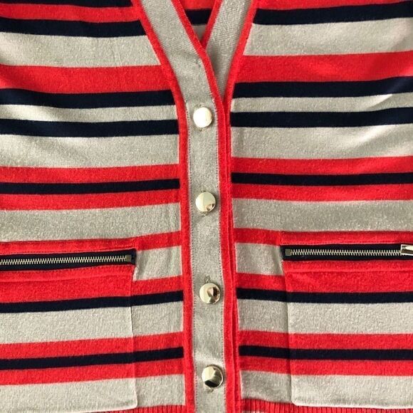 Cache V Neck Stripe Button Up Cardigan Sweater - Picture 6 of 12